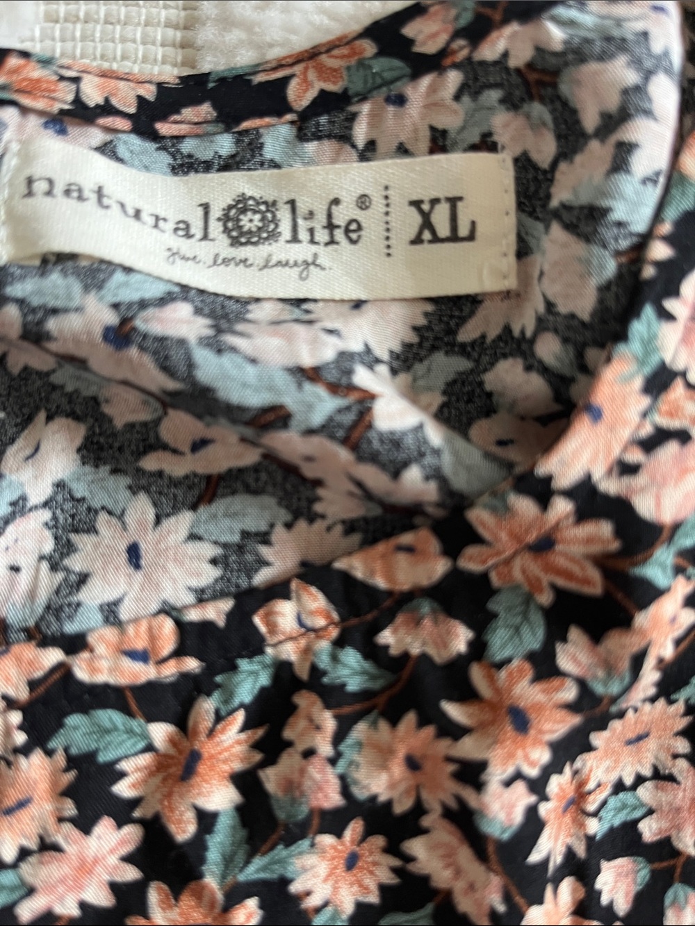 NATURAL LIFE Dress Black Floral with Peach and Mint Accents XL